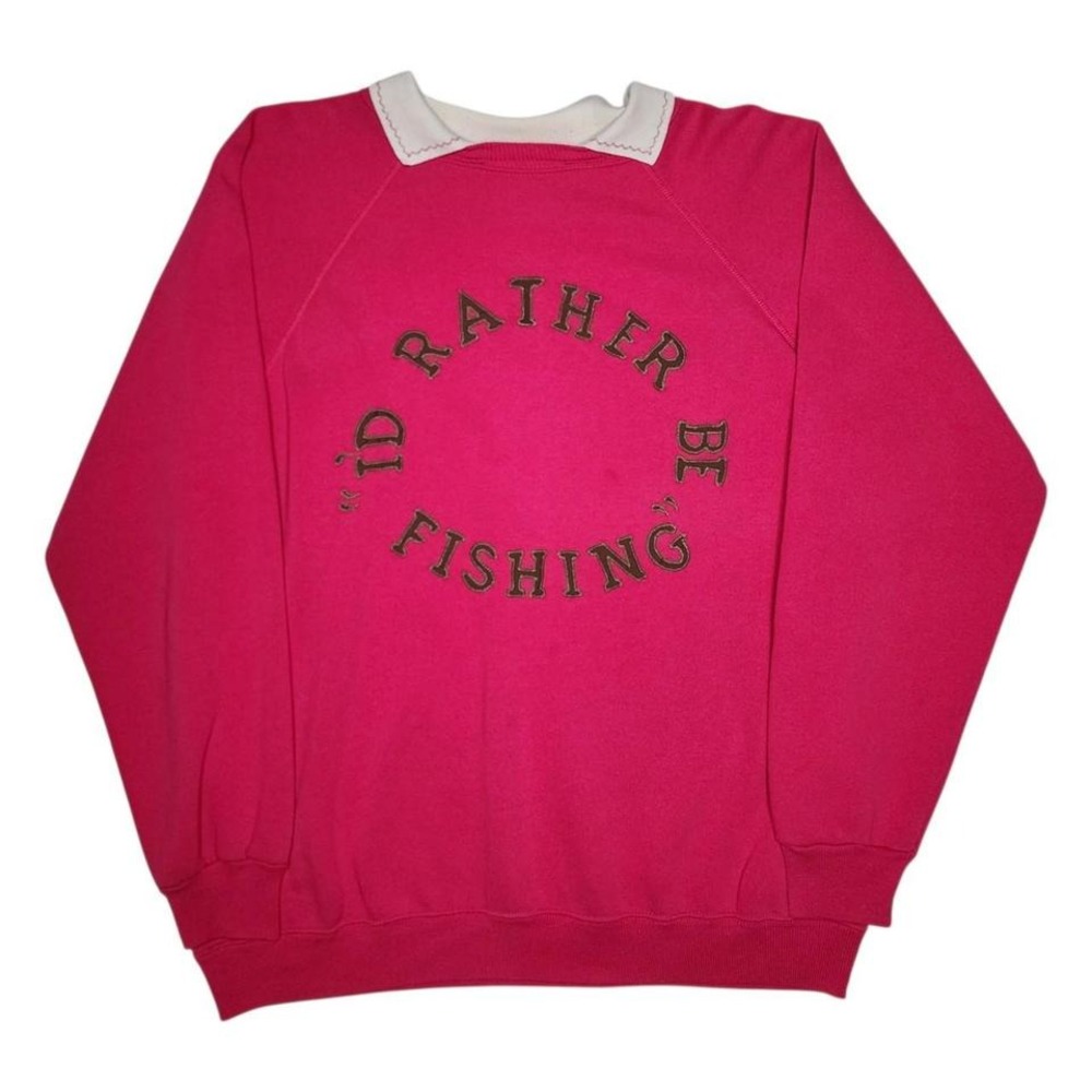 Vintage I'd Rather Be Fishing Collared Sweatshirt Womens Size XL Fish Gorpcore